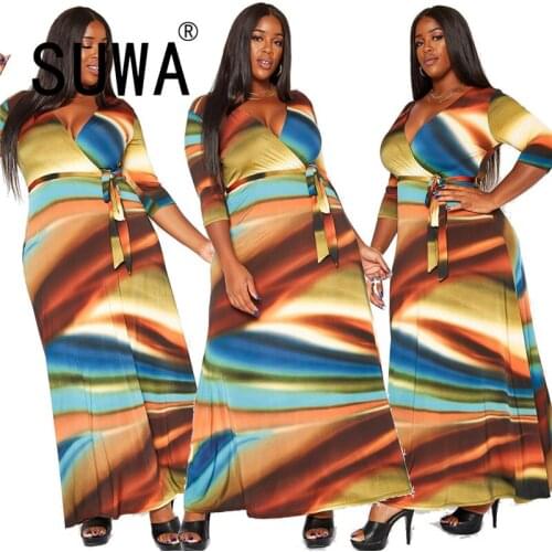 New Autumn Fashion Women Striped Print Sheath Dresses Female Party Club Elegant Sexy Maxi Dress