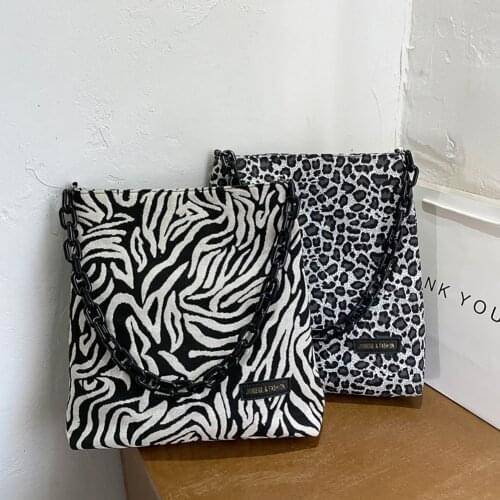 Casual Animal Pattern Handbag Chain Tote Portable Canvas Shoulder Top-handle Bag Popular Simple Female Daily Bag