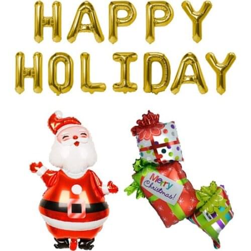 Happy Holidays Banner Christmas Balloons Christmas Decorations Winter Holiday Mylar Foil Balloons Santa