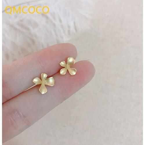 QMCOCO 925 Silver Vintage Simple Flower Dull-Polish Earnail Female Japan-Korea INS Style Design Elegant Romantic Party Gifts