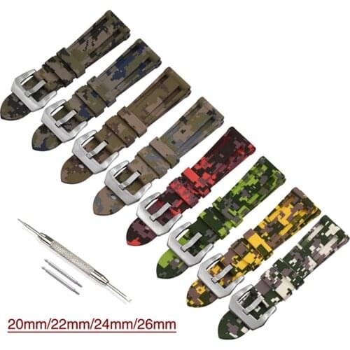 20mm 22mm 24mm 26mm Universal Silicone Watch Band Strap Camouflage Rubber Printed Watchband Bracelet Accessories for Panerai