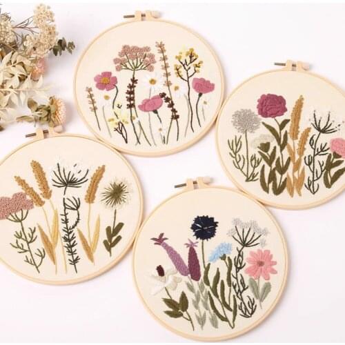 DIY Handwork Needlework Plants Cross Stitch Embroidery Flowers Starter Kit Ribbon Painting Pattern Threads Tools Home Decoration