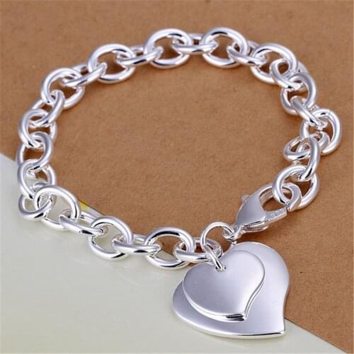 Silver color Exquisite , Cute women heart pendant bracelets charms wedding high quality fashion jewelry Christmas gifts H279