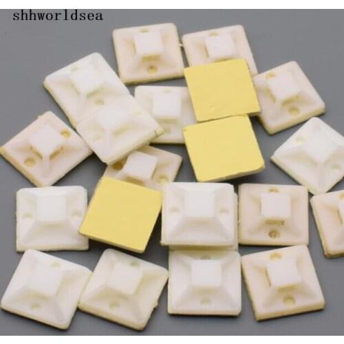 Shhworldsea 1000pcs White Zip Tie Cable Wire Removable Self Adhesive Wall Holder Mount car Clip/Clamp 20mm*20mm