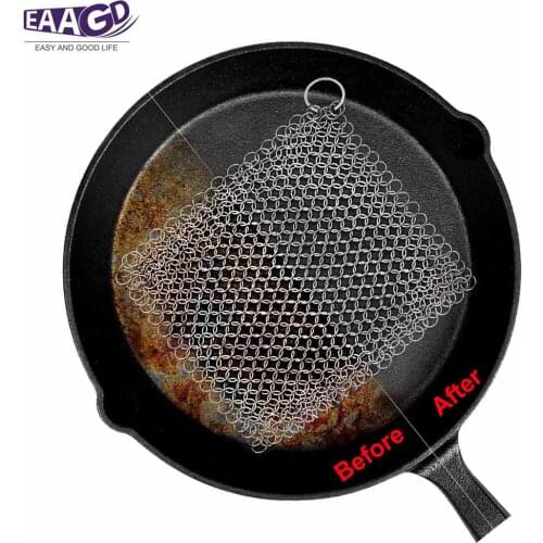 316 Stainless Steel Cast Iron Cleaner Scrubber for Cast Iron Pan, Ultra-hygienic Anti-Rust Cast Iron Scraper with Corner Ring