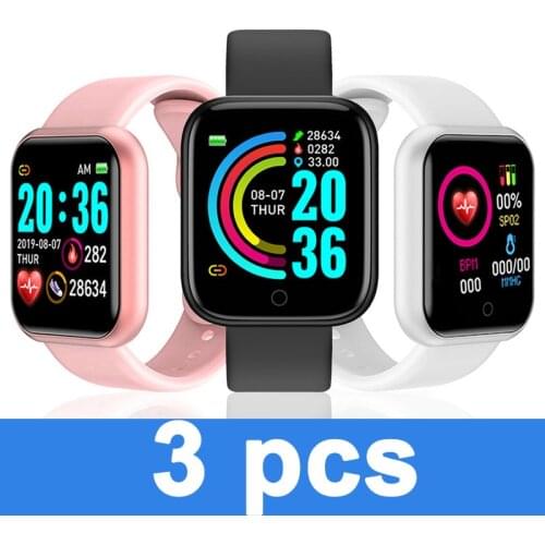 3PCS Y68 Smartwatch Men Women Couple Watch Blood Pressure Heart Rate Monitor Sleep Tracker D20 Smart Watch Clock For IOS Android