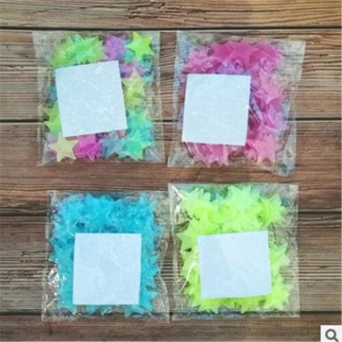 Pink Yellow Blue 20pcs 3D Stars Glow In The Dark Luminous Fluorescent Plastic Wall Stickers Living Home Decor Kids Rooms