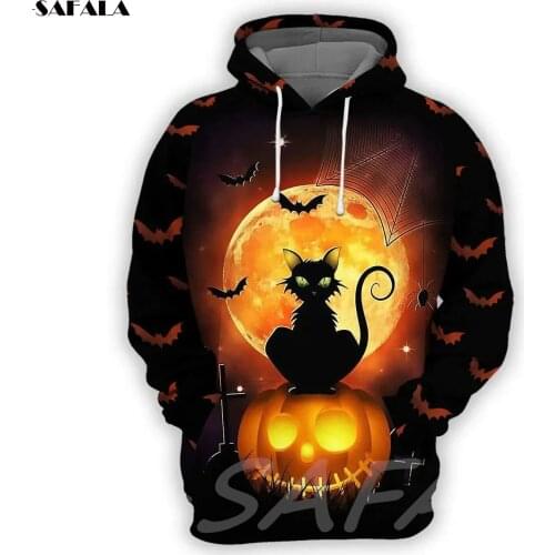 Halloween Pumpkin Cat Skull 3D Printed Hoodie Man Female Zipper Pullover Sweatshirt Hooded Jersey Streetwear Tracksuits