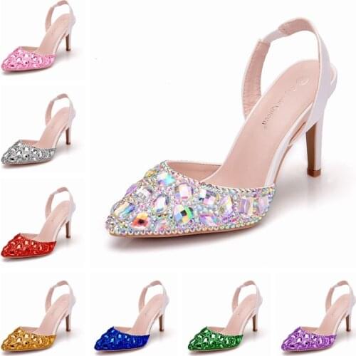 Crystal Queen Women Pumps 10CM High Heels Rhinestone Elegant Pointed Beautiful Wedding Bridal Shoes Party Dress Courtesy Shoes