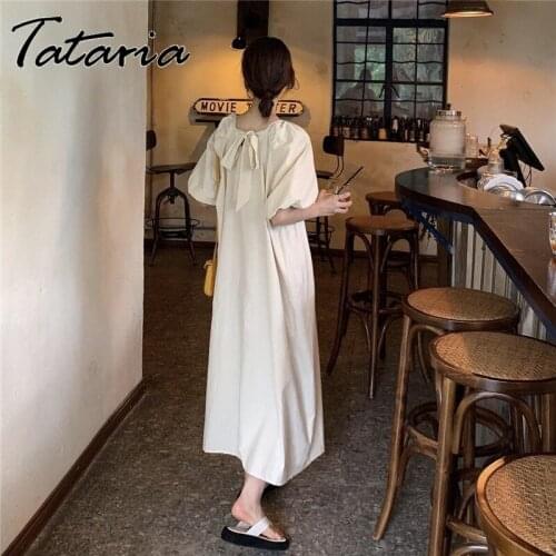 Vintage Ruff Sleeve Dreeses Women Square Collar Lace Up Bow Loose Soft Girl Summer Drees 2021 Fashion Pleated Female Vestidos