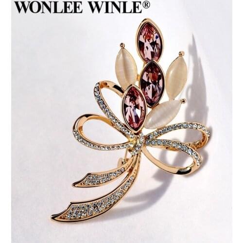 Wonlee Winle TOP Quality Full Rhinestone Austria Crystal Bowknot Flower Brooches for Women Fashion Jewelry