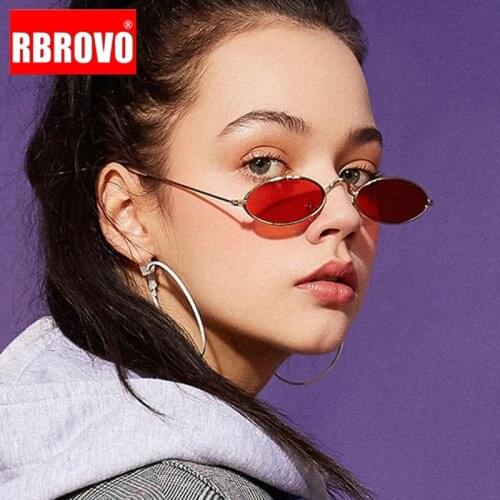 RBROVO 2021 Small Frame Oval Sunglasses Women Brand Designer Ocean Lens Mirror Glasses Alloy Party Oculos De Sol Feminino UV400
