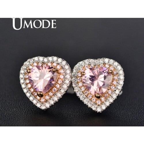 UMODE Heart Crystal Stud Earrings for Women Cute Zircon Earrings Cubic Zirconia Studs Korean Fashion Jewelry Luxury Brand UE0601