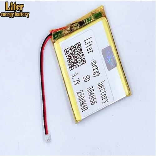 1.5MM 2pin connector 554858 2500mah 3.7V Li-polymer battery LiPo e-books GPS PDA Car recorder battery