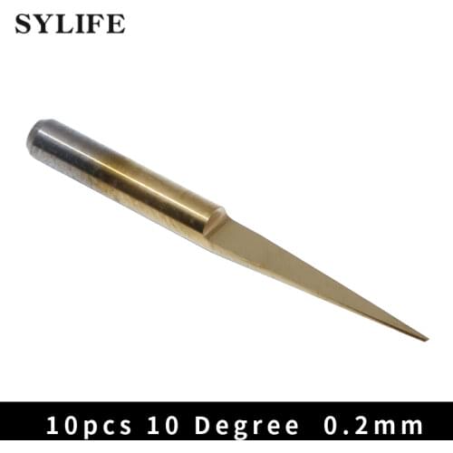 10pcs 10 Degree 0.2mm Titanium Coated 1/8" PCB Engraving Bits CNC Router Tool