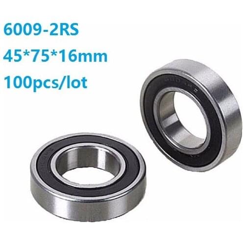 100pcs/lot 45x75x16mm 6009RS 6009-2RS 6009 2RS ball bearings 45*75*16mm Deep Groove Ball bearing