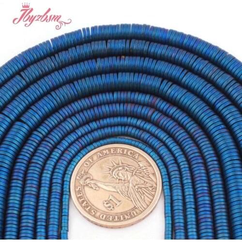 1x2,1x3,1x4,1x6mm Blue Frost Beads Heishi Hematite Natural Stone Spacer Loose Bead for Men Women DIY Bracelet Jewelry Making 15"