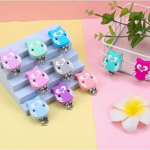 Sunrony 3pcs Pacifier Clip Owl Edible Silicone Stainless Steel Clip Bead Clip Accessories for DIY Pacifier Chain Tool Baby