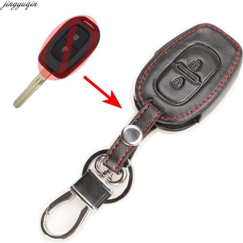 Jingyuqin 10pcs 2BTN Remote Car Key Leather Cover Case For Renault kwid Symbol Trafic for Dacia Sandero Logan Duster 2016-2018