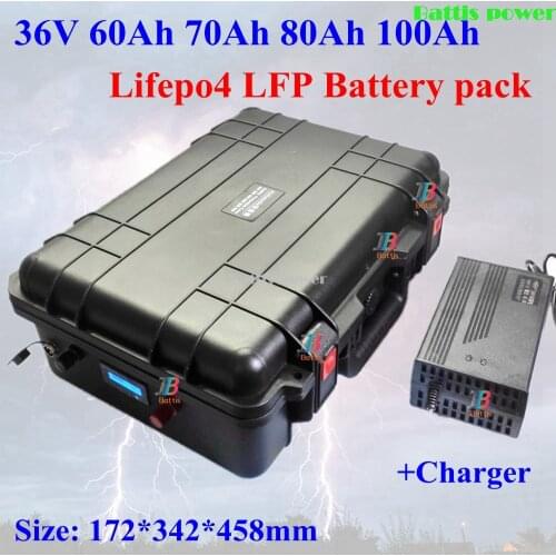 Battis 36V 100Ah 70Ah 60Ah 80Ah liFepo4 battery BMS for boat motor UPS solar system solar street light EV+ 43.8v 10A charger