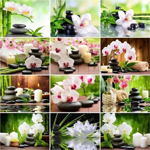 HUACAN Full Drill Diamond Painting Flower Orchid Mosaic Embroidery Stone Cross Stitch Bedroom Decoration