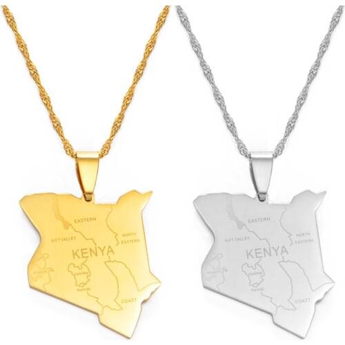 Anniyo Map of Kenya & City Name Pendant Necklaces Jewellery Silver Color/Gold Color Kenyan Map Jewelry kenyans Maps #135921