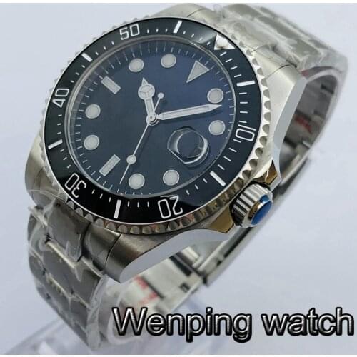 Bliger 43mm Mens Top Sterile Mechanical Watch Sapphire Glass Ceramic Bezel Black Blue Dial Luminous NH35A Movement Watch