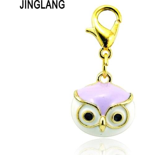 JINGLANG Brand New Fashion Lobster Clasp Charms Dangle Gold Color Owl Head Charms DIY Pendants Jewelry Accessories