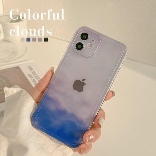 Retro Sweet Blue sky clouds art Japanese Phone Case For iPhone 11 12 Pro Max Xs Max XR Xs 7 8 Plus X 7Plus case Cute Clear Cover