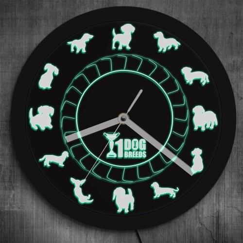 Champion Dog Breed Dachshund Wall Clock Dachs Sausage Dog Vintage Clock With LED Lighting Color Change Neon Sign Dog Lover Gift