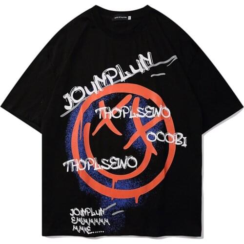 Men T-Shirt Smiling Face Print T Shirts Casual Tshirt Cotton Summer Streetwear Mens Clothing