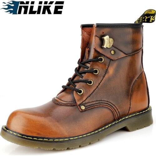 INLIKE Men Boots Fashion Ankle Boots Winter Casual Men Genuine Leather Boots Man Big Size Boots Business Leather Shoes