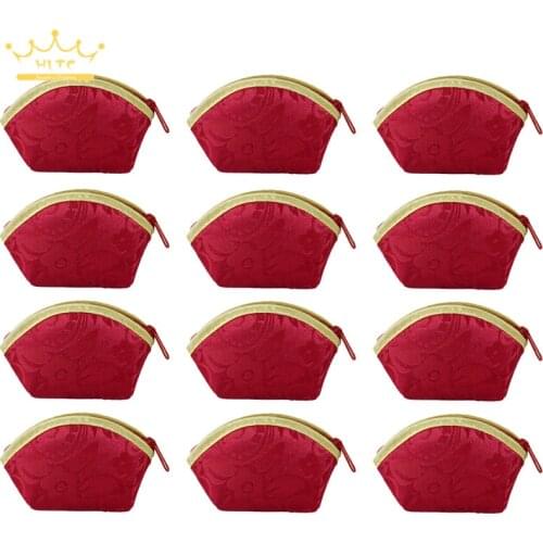 China Red Silk Cloth Bag Gift Jewelry Ring Bracelet Storage Bag Coin Purse 12pcs/lot