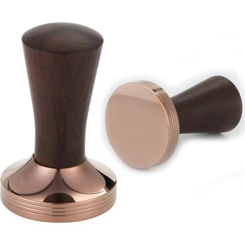 58mm Coffee Tamper Solid wooden Handle Coffee Powder Hammer 304 Stainless Steel Thread Base Barista Coffee Accessories
