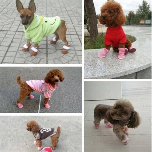 Puppy Sneakers Pet Supplies 4Pcs/Set Cute Dog Boots S-2XL Winter Warm Shoes for Dogs Snow Walking Cotton Blend