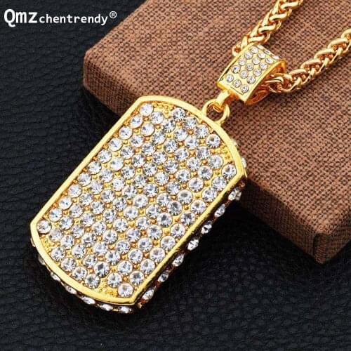 Fashions Top sale Stainless steel Full Cz Dog tag Pendants Jewelry Men Hip Hop Dance Hiphop DJ Golden Necklace