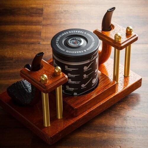 LUBINSKI High-end Pure Copper Pineapple Lattice And Cedar Wood Pipe Rack Tobacco Cigar Cigarette Pipes W/Tobacco Tube Pipe Seat