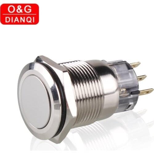 19mm Metal Push Button Switch Flat Head Waterproof Self locking Momentary Button Switch 3Pins Waterproof