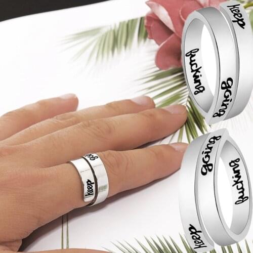 Fashionable Double Winding Opening Adjustable Ring Keep Going Lettering Ring Letter Engagement Couple Ring Jewelry Gift
