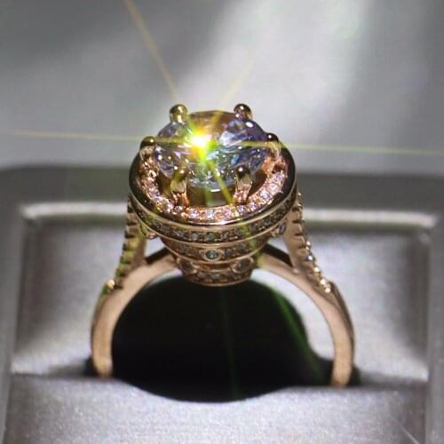 Vecalon Handmade Fashion Jewelry Shinning 925 Sterling Silver Rose Gold Filled Round Dove eggs 5A Clear White CZ Wedding Ring