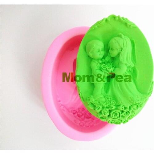 Mom&Pea 0391 Free Shipping Bride & Bridegroom Silicone Soap Mold Cake Decoration Fondant Cake 3D Mold Food Grade Silicone Mould