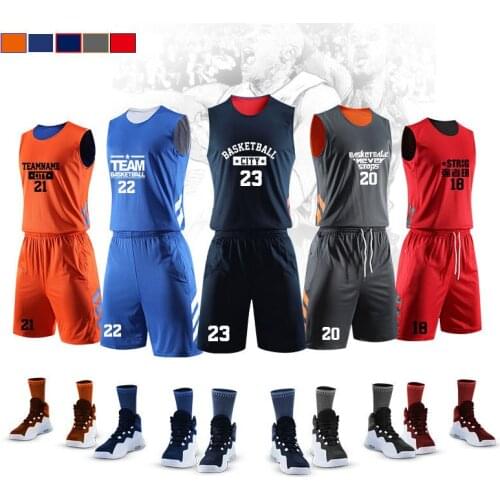 Men Basketball Jersey Reversible Professional Custom Print Sports College Tracksuits Adult Breathable Basketball Training Set
