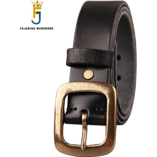 FAJARINA Mens Top Quality Fashion 100% Genuine Leather Retro Brass Clasp Buckle Belts for Men 3.8cm Wide for Jeans N17FJ451
