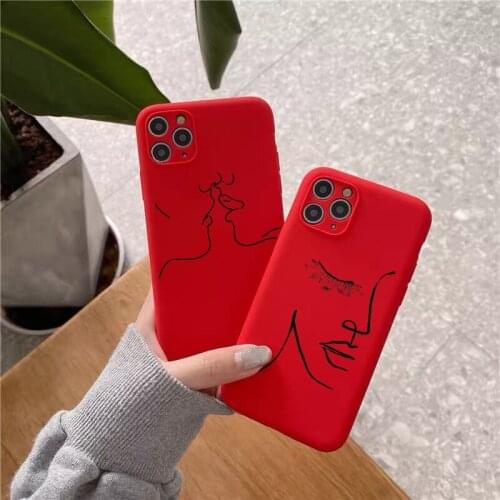 Fashion Abstract Art Lines Sexy Woman Candy Red TPU Soft Case for iPhone 12mini 7 8 6S Plus SE2020 Xs Max 11Pro 12pro Max XR