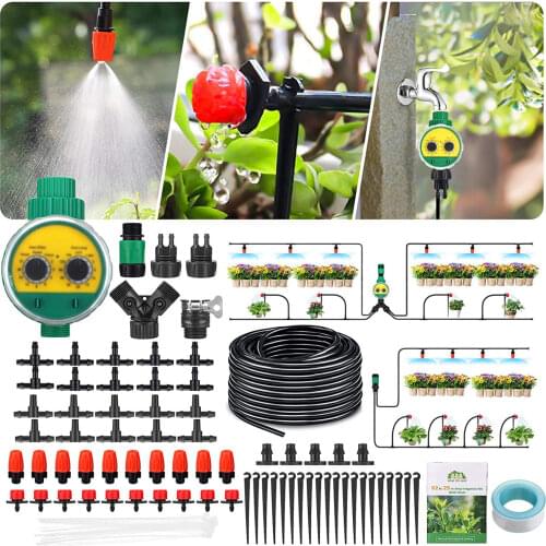Drip Irrigation Kit,Adjustable Misting Nozzles,Dripper Automatic Irrigation System for Garden Greenhouses,Flower Beds,Patios,Law