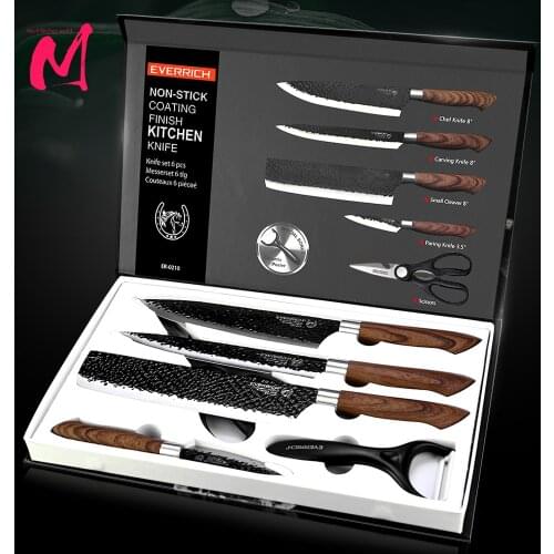 Kitchen Knives Set chef knives 6 sets Stainless Steel Forged Kitchen Knives Scissors Peeler Chef Slicer Paring Knife Gift Case
