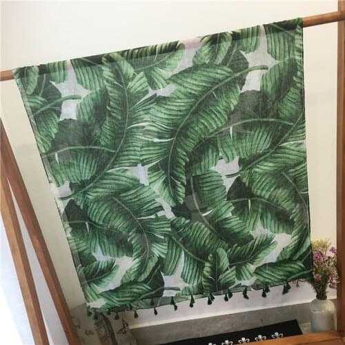New Arrival Women Plantain Leaf Green Scarf with Tassels Soft Cotton Palm Leaves Printed Warm Shawls Wraps Hijabs Muffler