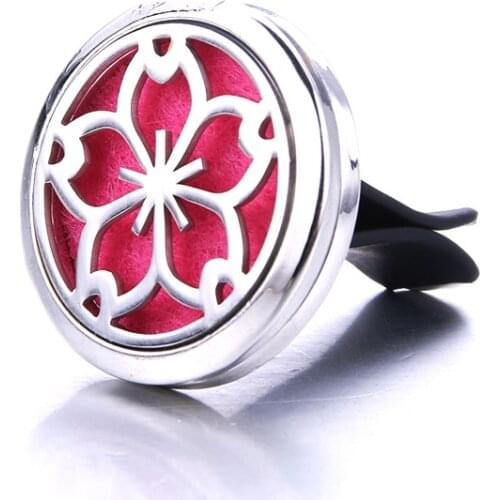 Cherry Blossoms Car Clip Perfume Essential Oil Diffuser Car Air Outlet Freshener Stainless Steel Fine Decoration Aroma Locket