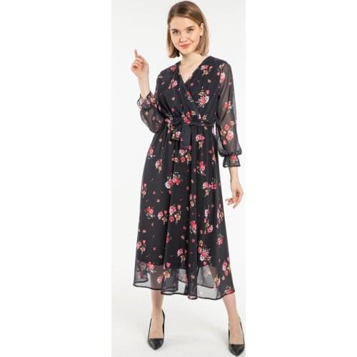 V-NECK ŞİFON DRESS