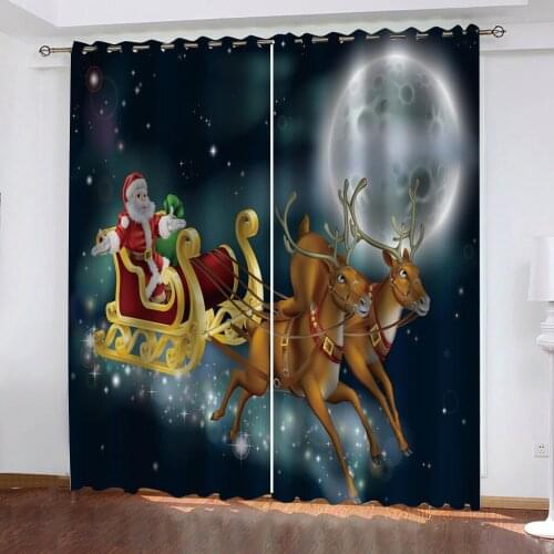 3D Merry Christmas Window Curtain Draperies,Christmas Decorations Curtains For Living Room Bedroom Decor,100% Polyester Curtains